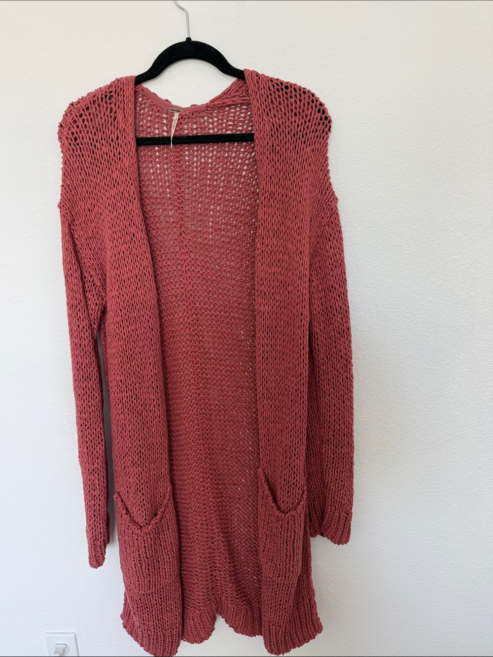 Free People Open-Weave Long Cardigan - Rose